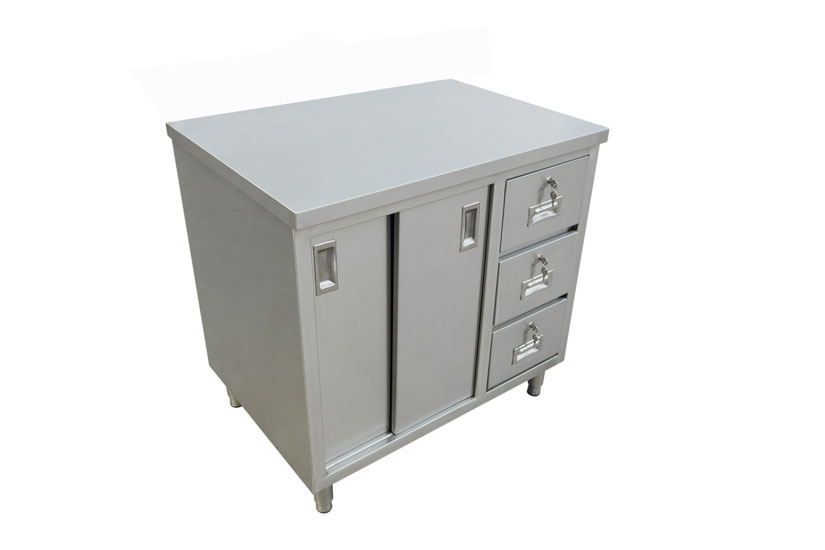 30" x 48" Stainless Steel Worktable With Cabinets And Drawers 1 30" x 48" Stainless Steel Worktable With Cabinets And Drawers