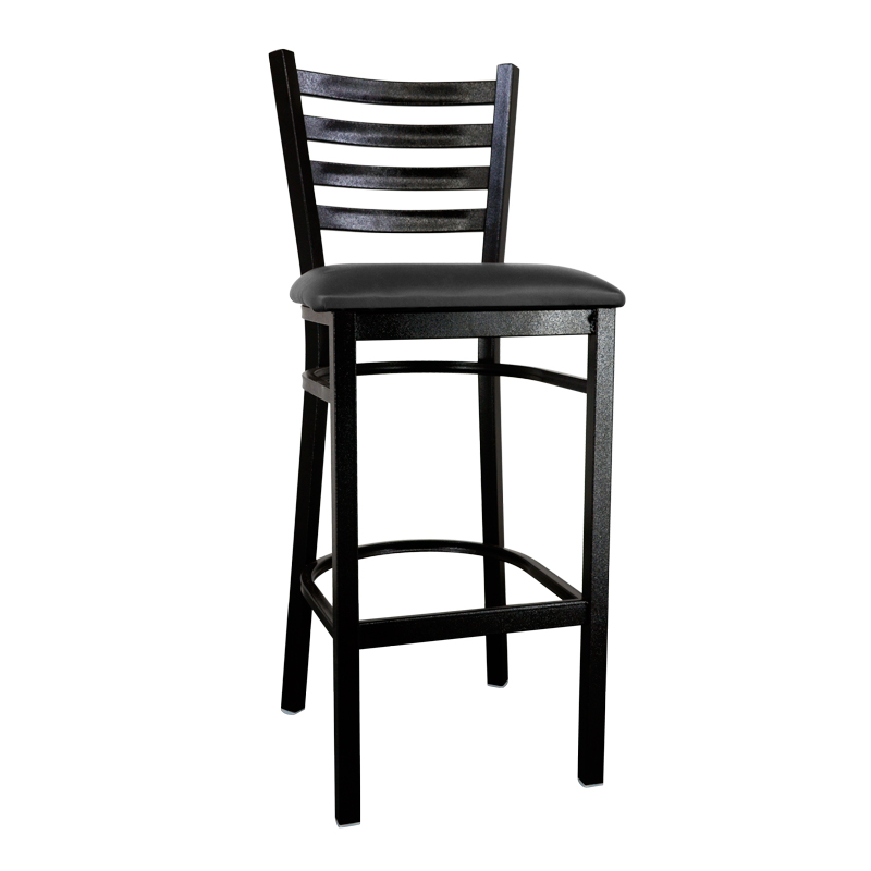 44397 - Bar Height Metal Ladder Back Chair with Black Finish and Black Vinyl Seat 44397 - Bar Height Metal Ladder Back Chair with Black Finish and Black Vinyl Seat