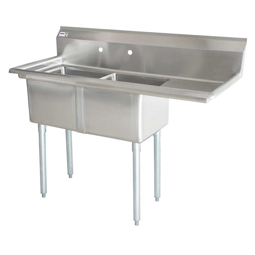 18" x 21" x 14" Two Tub Sink with 1 18" x 21" x 14" Two Tub Sink with 1.8" Corner Drain and Right Drain Board