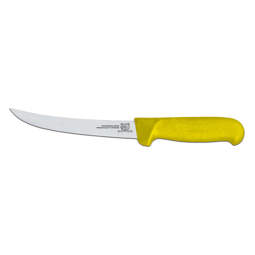 6-inch Curved Blade Boning Knife with Yellow Super Fiber Handle 1 6-inch Curved Blade Boning Knife with Yellow Super Fiber Handle