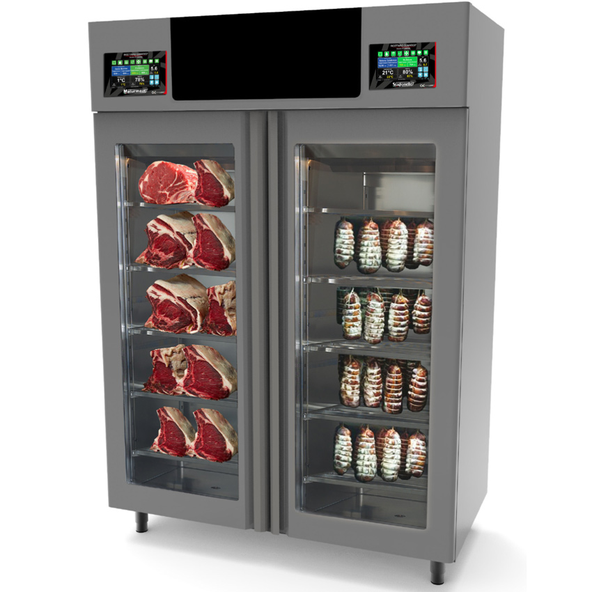 Combo Stagionello® + Maturmeat® 100+100 kg cabinet with ClimaTouch® and Fumotic® 1 Combo Stagionello® + Maturmeat® 100+100 kg cabinet with ClimaTouch® and Fumotic®