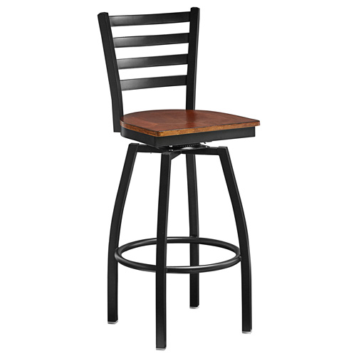 47163 Item 47163 - Bar Height Metal Ladder Swivel Chair with Walnut Wood Seat