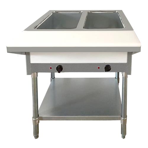 2 Pan Capacity Open Well Propane Steam Table with Cutting Board and Undershelf 1 2 Pan Capacity Open Well Propane Steam Table with Cutting Board and Undershelf