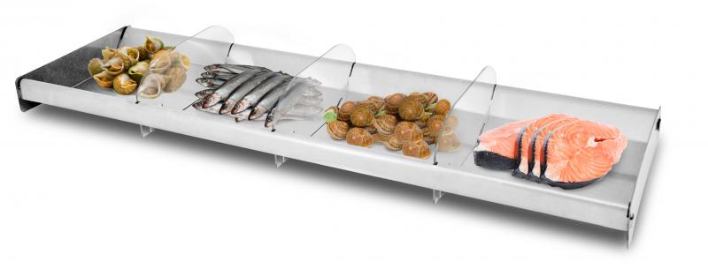 28.5� x 6.75� x 2� Reversible Stainless Steel Tray with Clear Dividers